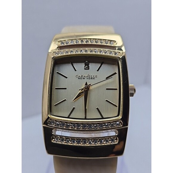Caravelle by Bulova Crystal Bangle Watch Champagne Dial New Battery Quartz main image 5